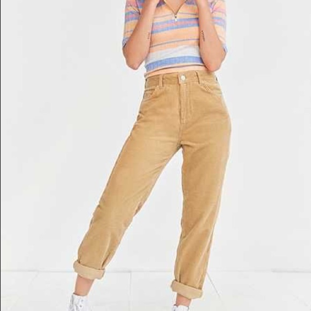 BDG Khaki Color Corduroy High-Waisted Mom Pant, Size 27